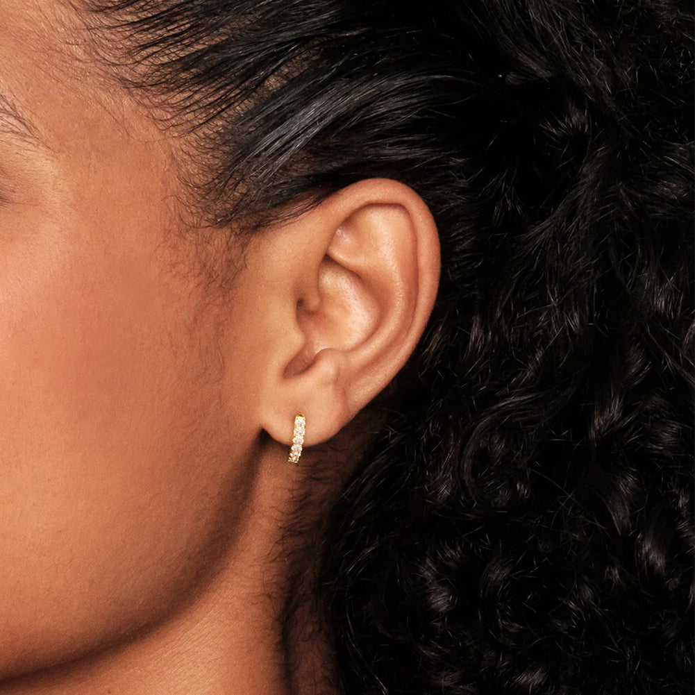 925 Sterling Silver CZ Tiny Huggie Earrings - Adorneum