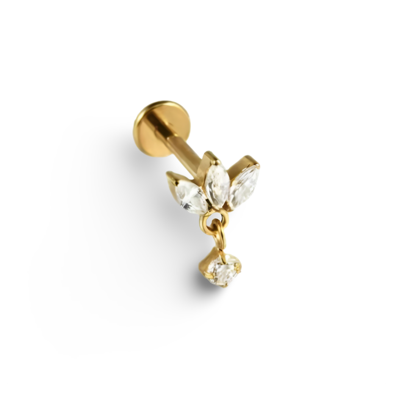 Lotus Flower Dangle CZ Titanium Labret