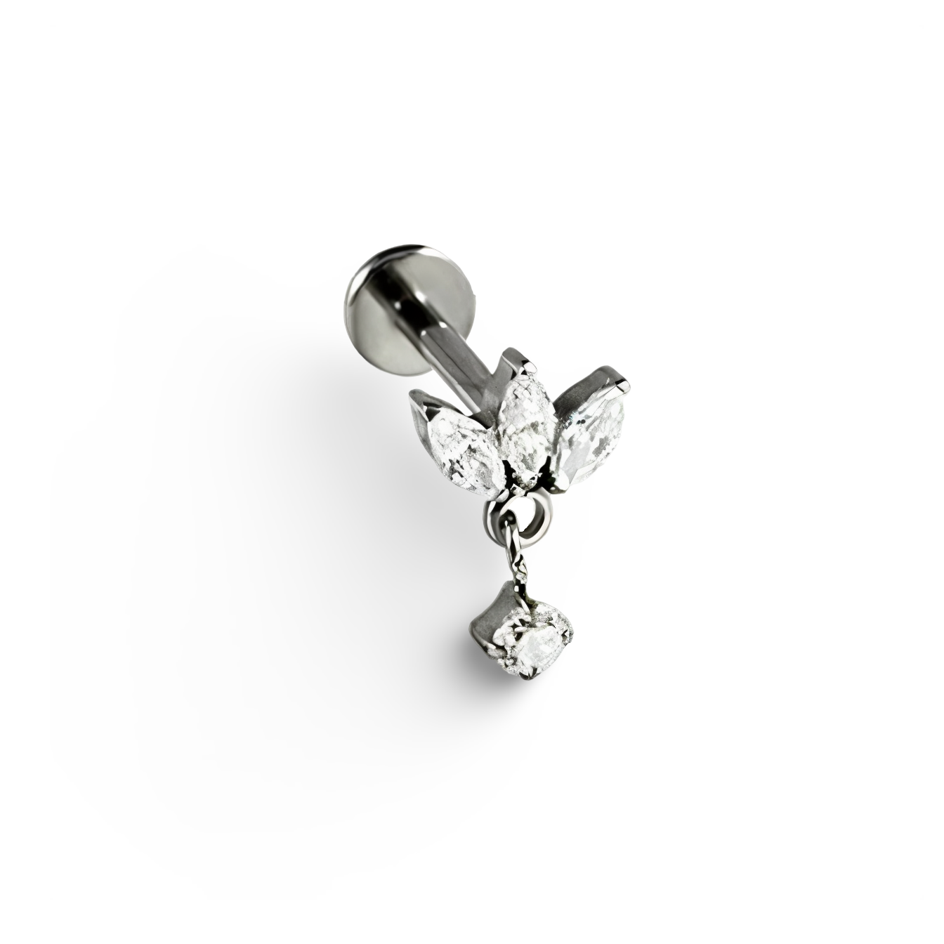 Lotus Flower Dangle CZ Titanium Labret