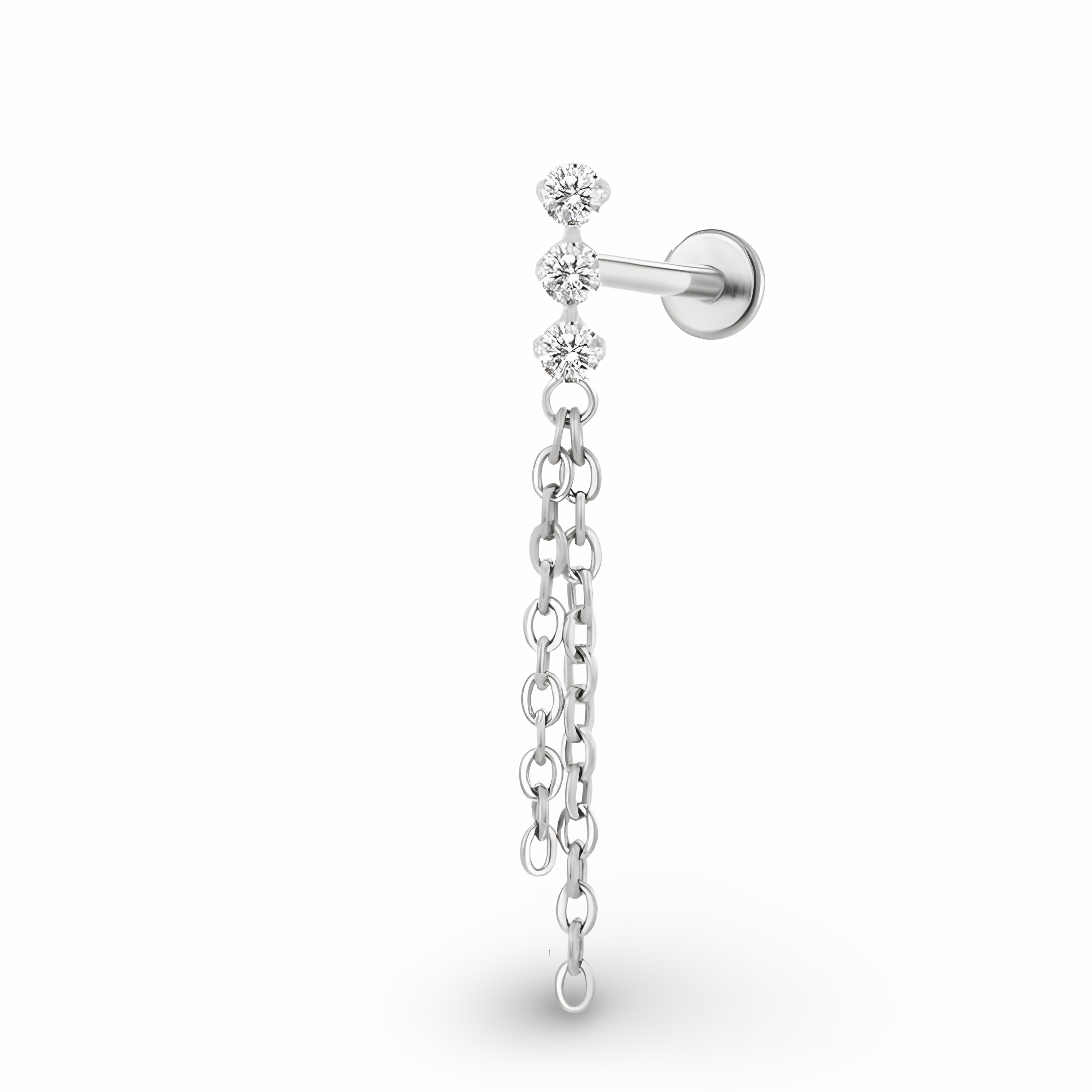 Descending Stacked CZ with Double Chain Dangle Titanium Labret