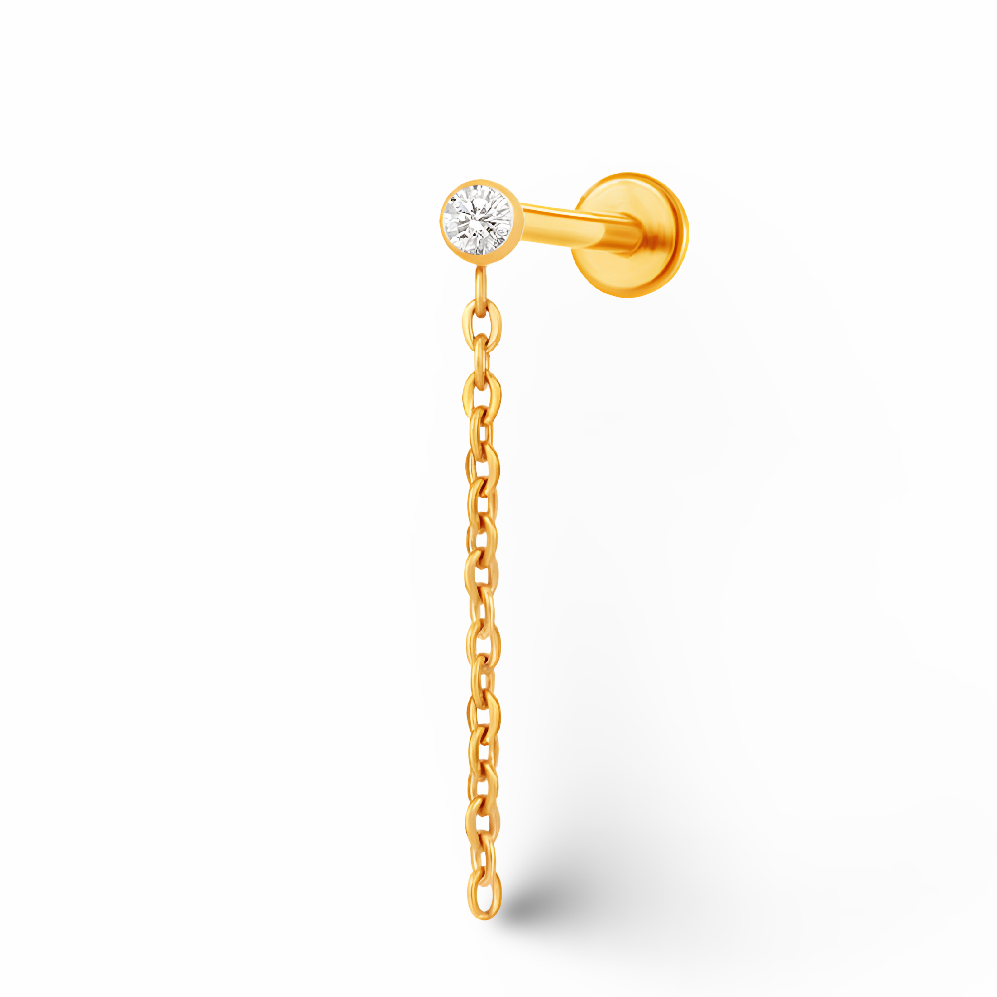 Bezel Set CZ with Chain Dangle Titanium Labret