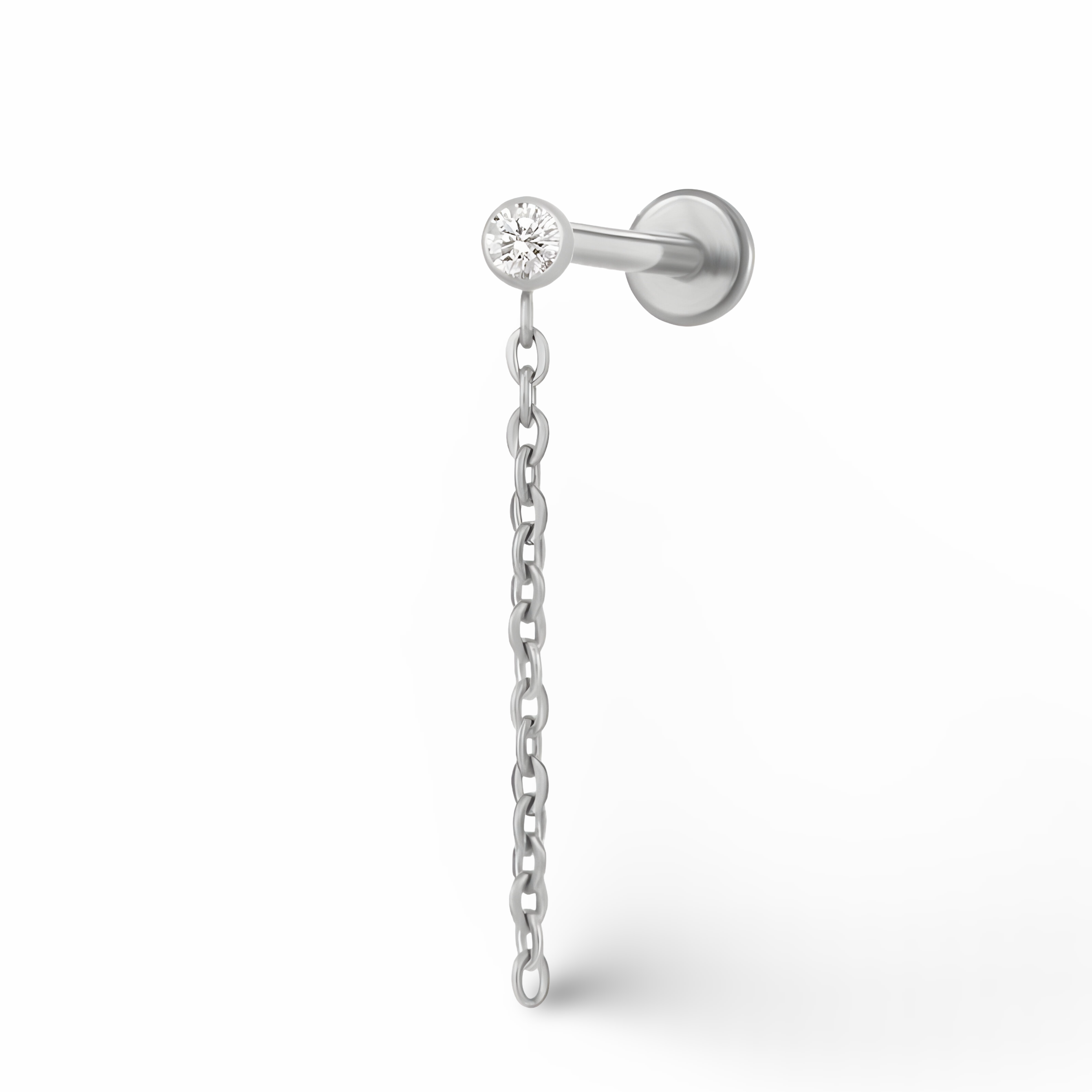 Bezel Set CZ with Chain Dangle Titanium Labret