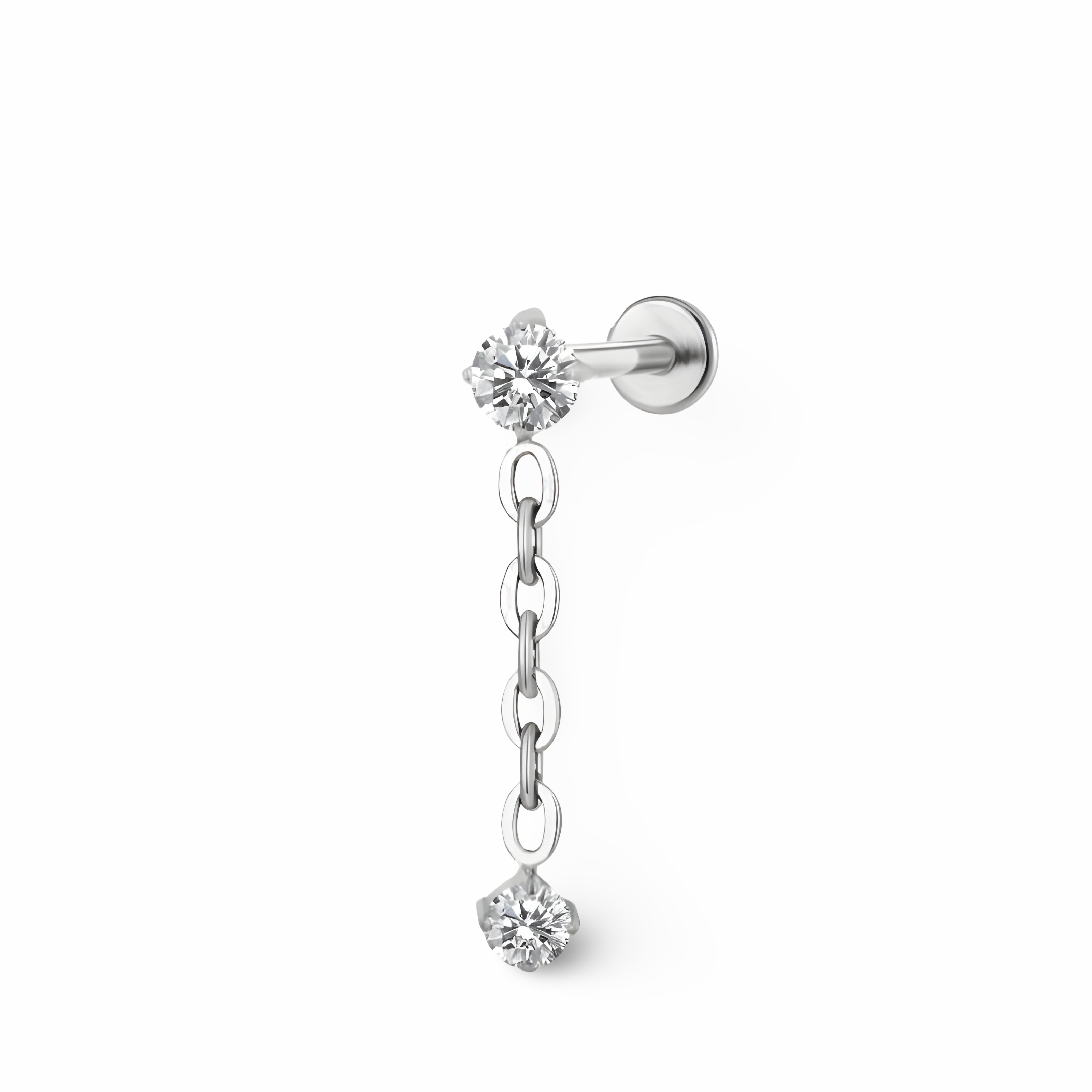 Prong Set CZ with Single Chain Dangle Titanium Labret