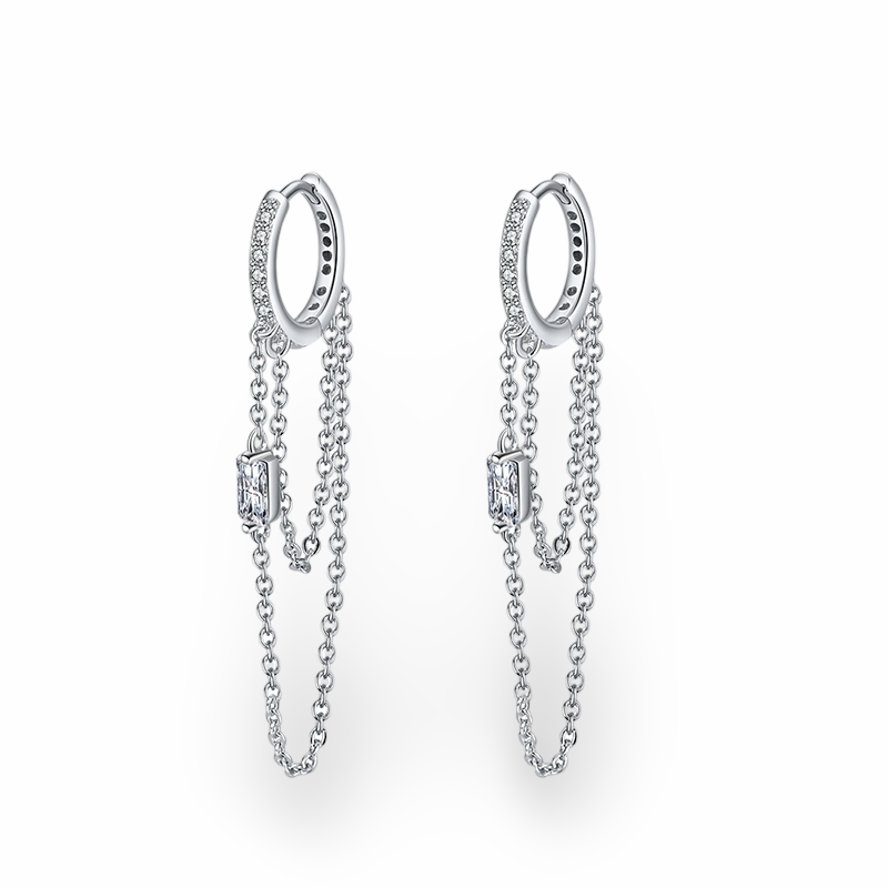 925 Sterling Silver Sparkly Baguette CZ Earrings