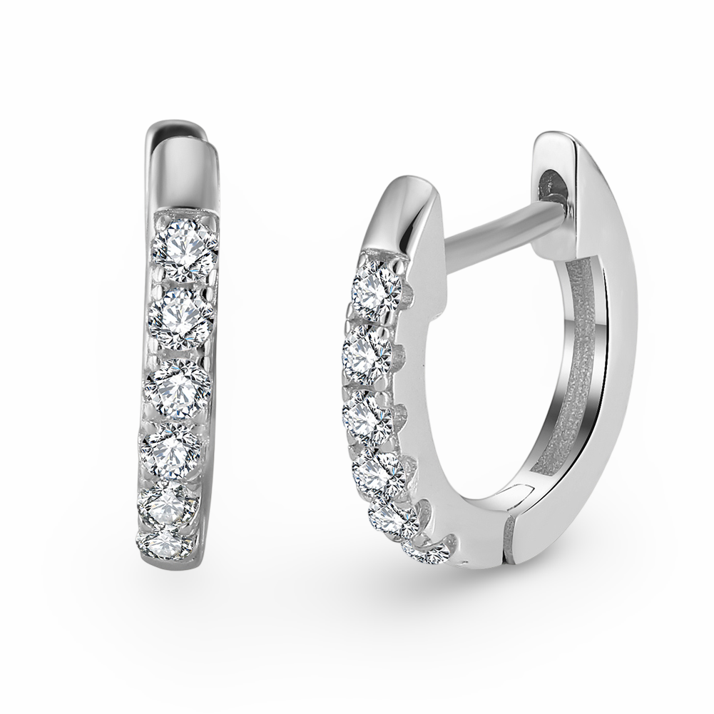 925 Sterling Silver CZ Tiny Huggie Earrings - Adorneum