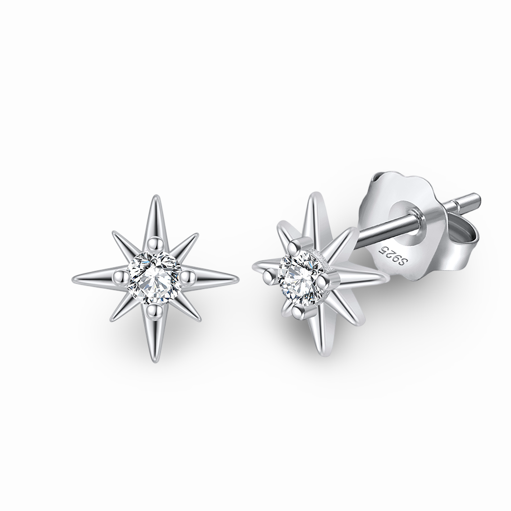 925 Sterling Silver CZ North Star Studs - Adorneum