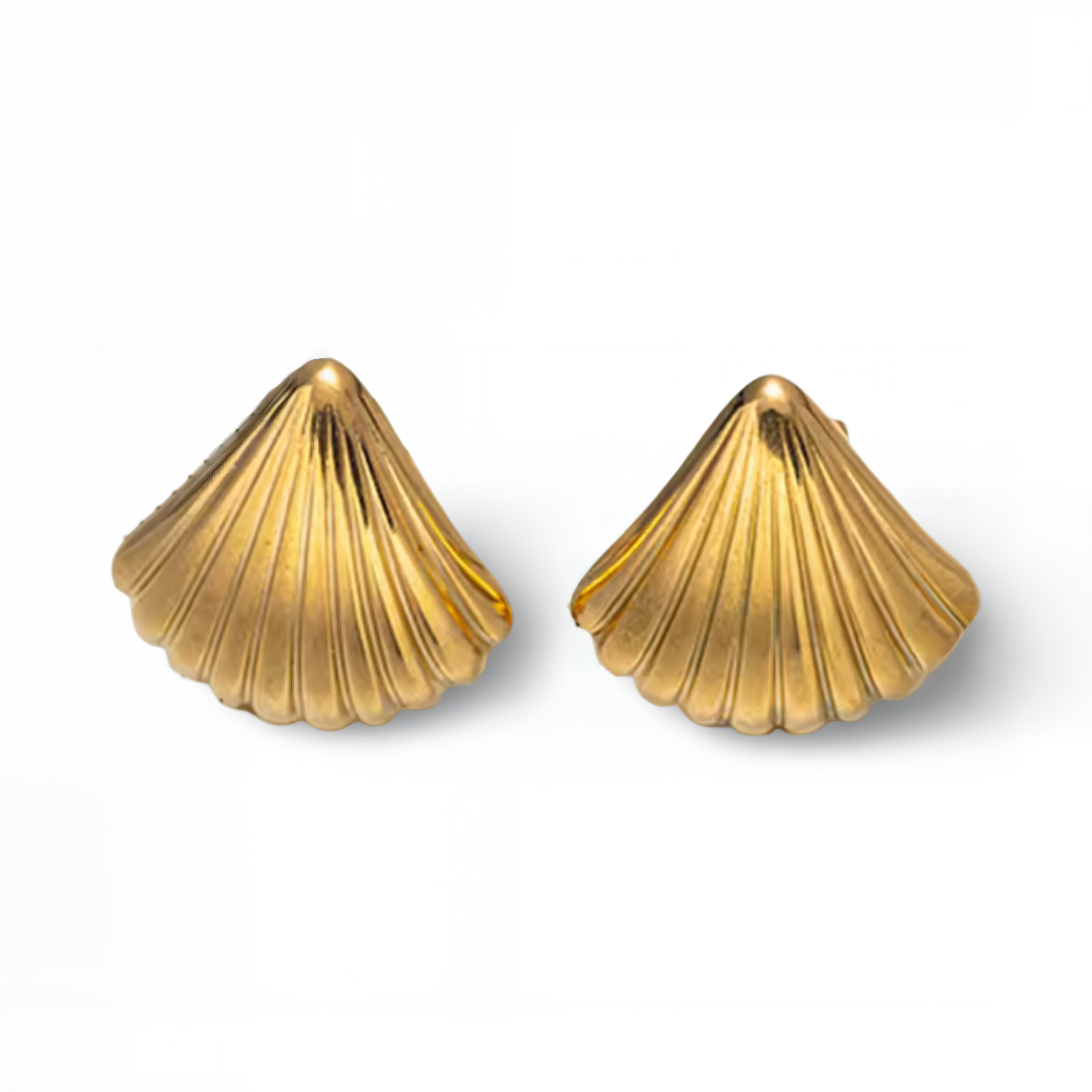 Gold waterproof stud earrings made from hypoallergenic surgical steel, styled on a white background.